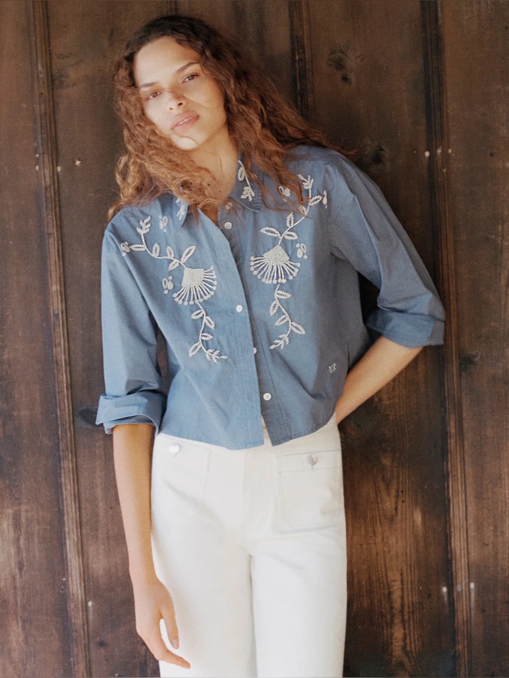 Veronica Beard Aderes Blue Embroidered Shirt